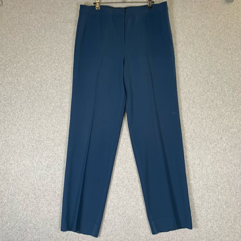 St John blue trousers dress pant womens 10 straight leg pleated office business